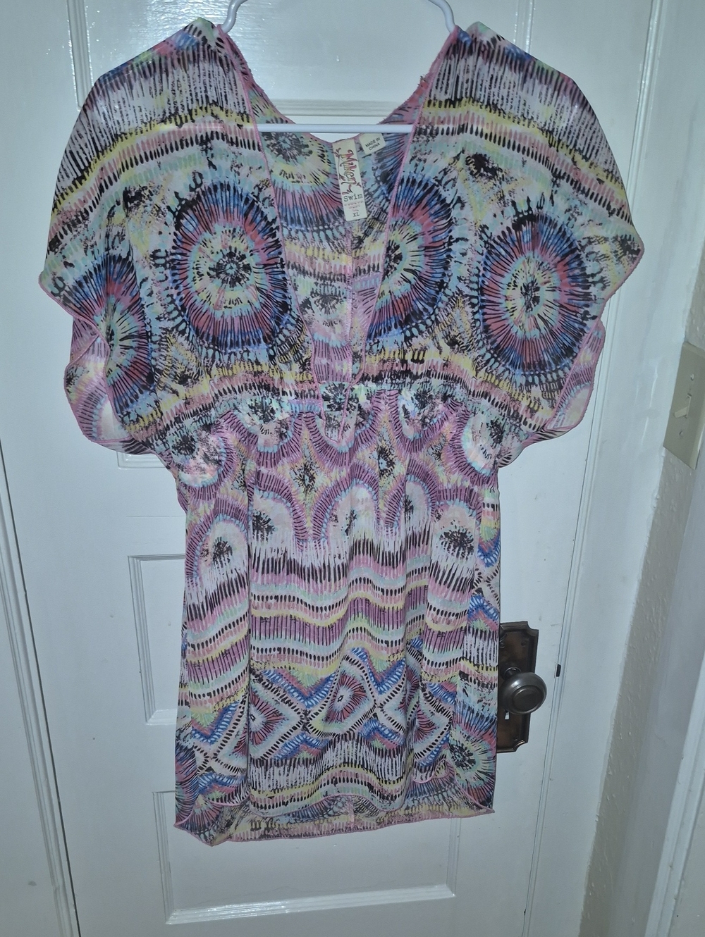 Miken Multicolor V-Neck Printed Tunic - Pink, Blue, Yellow